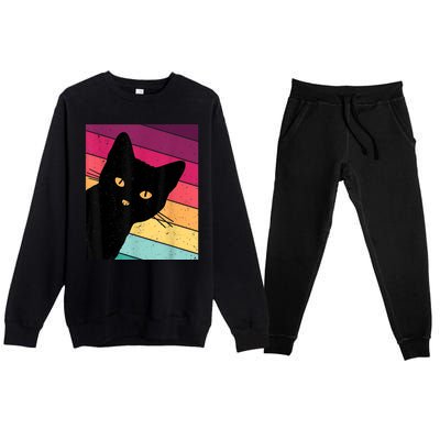 Retro Ca, Black Cat, Vintage Cat Premium Crewneck Sweatsuit Set