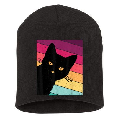 Retro Ca, Black Cat, Vintage Cat Short Acrylic Beanie