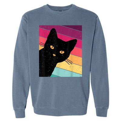 Retro Ca, Black Cat, Vintage Cat Garment-Dyed Sweatshirt