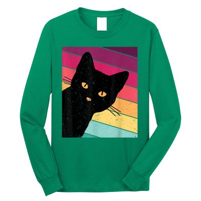 Retro Ca, Black Cat, Vintage Cat Long Sleeve Shirt