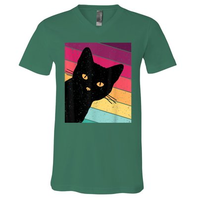 Retro Ca, Black Cat, Vintage Cat V-Neck T-Shirt