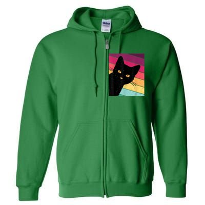 Retro Ca, Black Cat, Vintage Cat Full Zip Hoodie