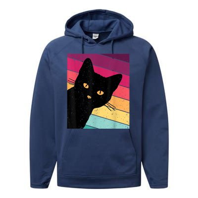 Retro Ca, Black Cat, Vintage Cat Performance Fleece Hoodie