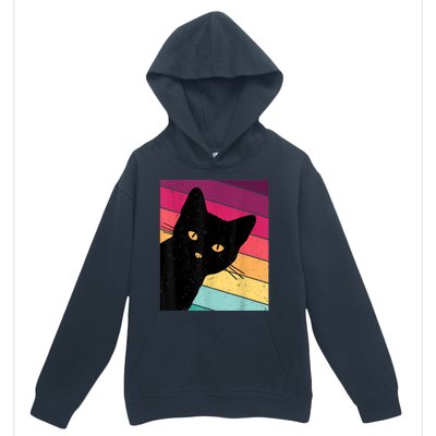 Retro Ca, Black Cat, Vintage Cat Urban Pullover Hoodie