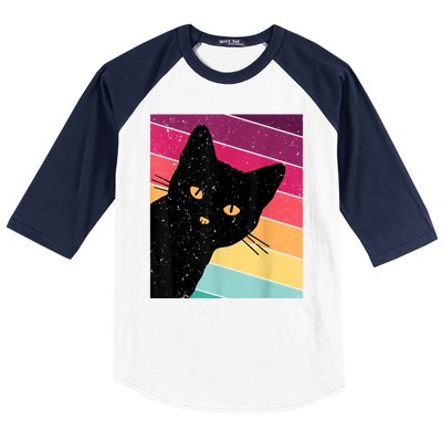 Retro Ca, Black Cat, Vintage Cat Baseball Sleeve Shirt