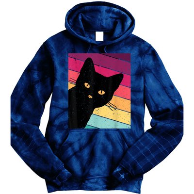 Retro Ca, Black Cat, Vintage Cat Tie Dye Hoodie