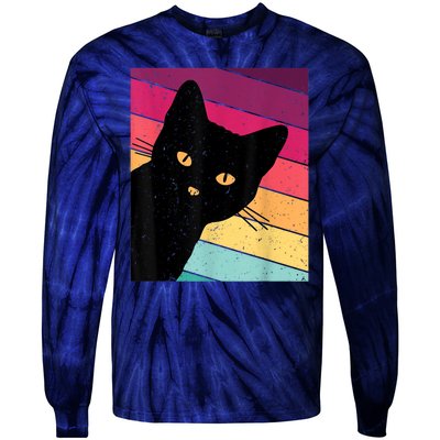 Retro Ca, Black Cat, Vintage Cat Tie-Dye Long Sleeve Shirt