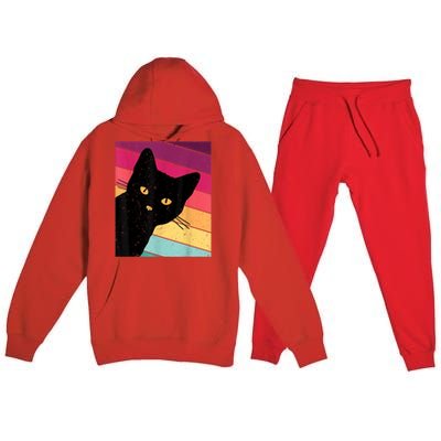 Retro Ca, Black Cat, Vintage Cat Premium Hooded Sweatsuit Set