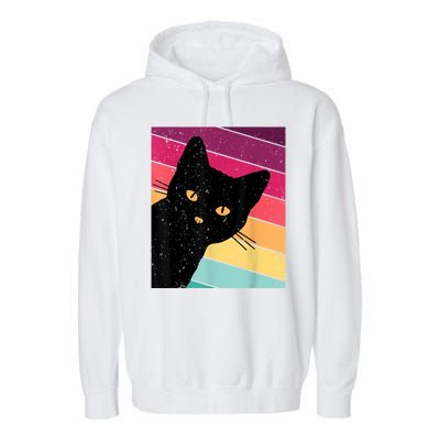 Retro Ca, Black Cat, Vintage Cat Garment-Dyed Fleece Hoodie