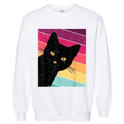 Retro Ca, Black Cat, Vintage Cat Garment-Dyed Sweatshirt