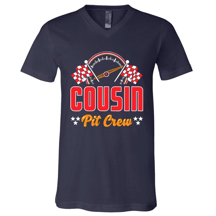 Race Car Birthday Party Matching Family Cousin Pit Crew V-Neck T-Shirt