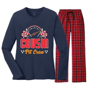 Race Car Birthday Party Matching Family Cousin Pit Crew Women's Long Sleeve Flannel Pajama Set 