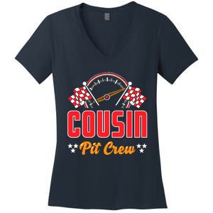 Race Car Birthday Party Matching Family Cousin Pit Crew Women's V-Neck T-Shirt