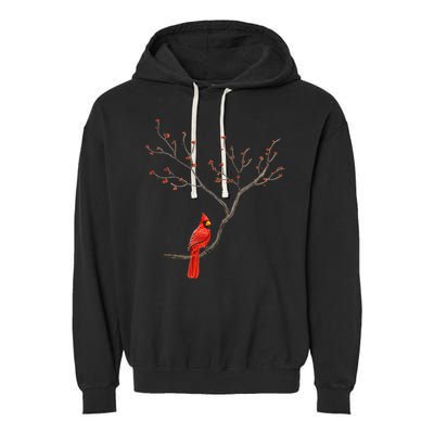 Red Cardinal Bird Lovers Birdwatching Birding Vintage Garment-Dyed Fleece Hoodie