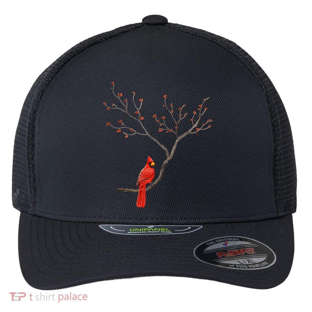 Red Cardinal Bird Lovers Birdwatching Birding Vintage Flexfit Unipanel Trucker Cap