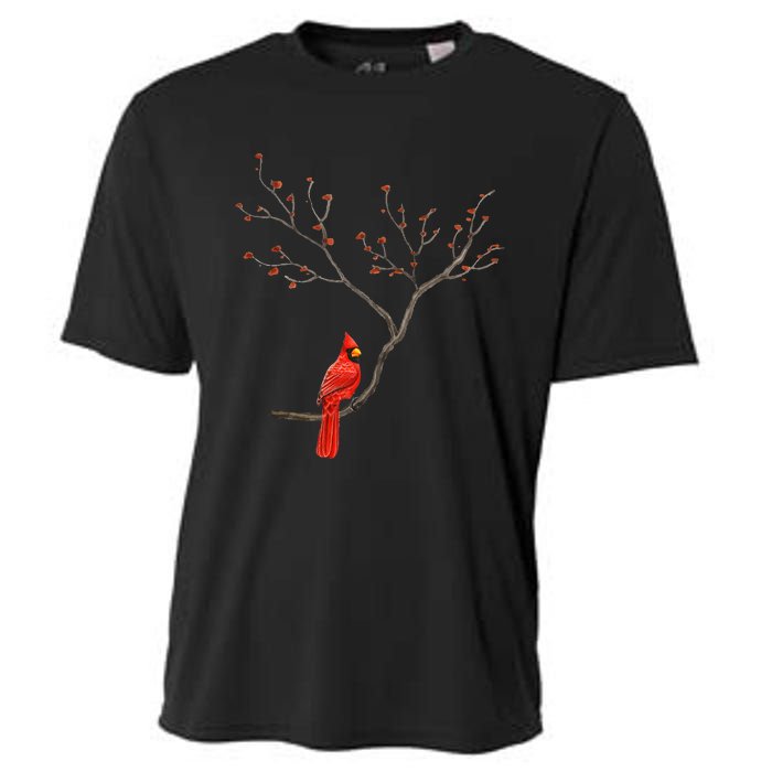 Red Cardinal Bird Lovers Birdwatching Birding Vintage Cooling Performance Crew T-Shirt