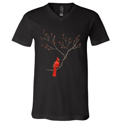 Red Cardinal Bird Lovers Birdwatching Birding Vintage V-Neck T-Shirt