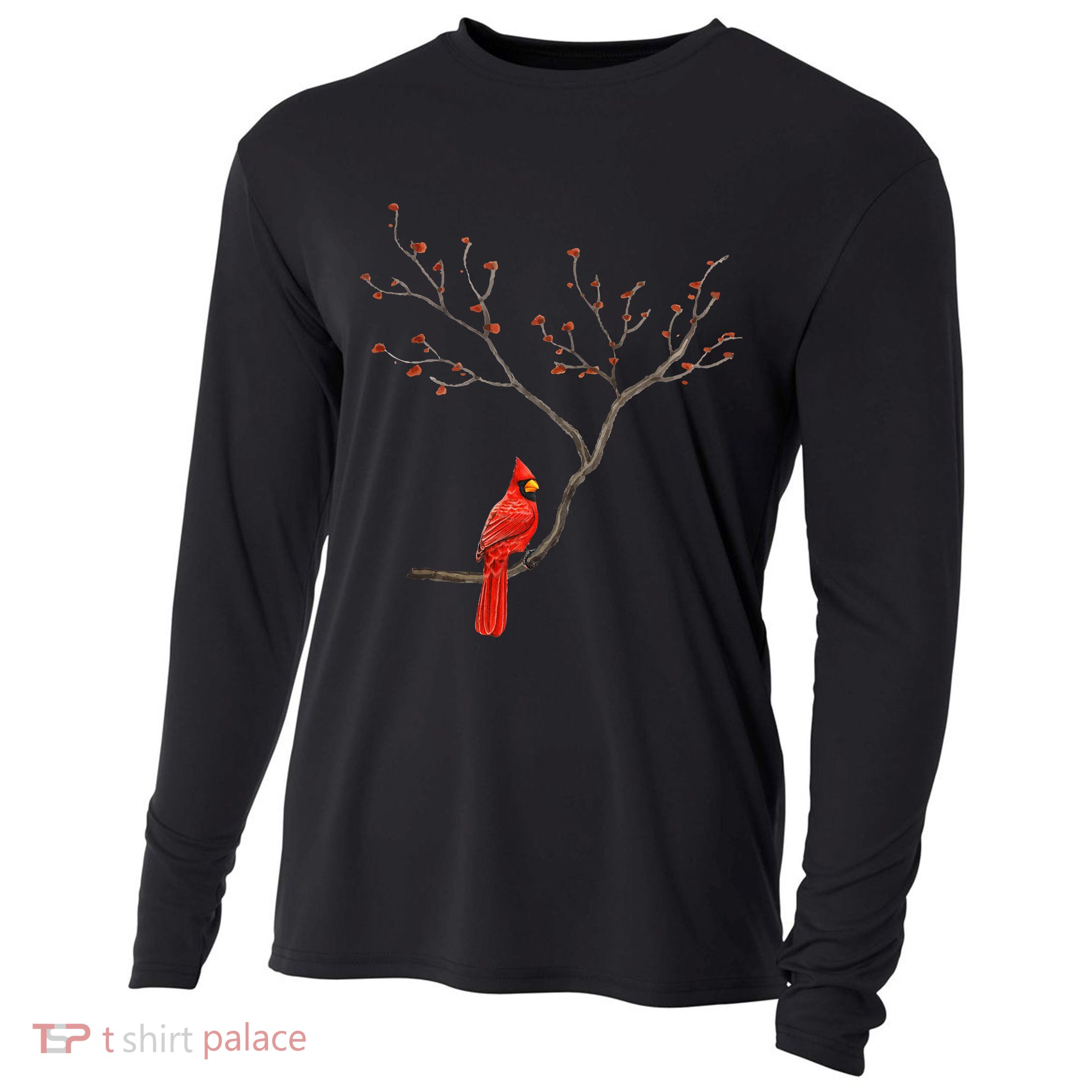 Red Cardinal Bird Lovers Birdwatching Birding Vintage Cooling Performance Long Sleeve Crew