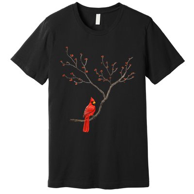 Red Cardinal Bird Lovers Birdwatching Birding Vintage Premium T-Shirt