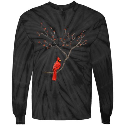 Red Cardinal Bird Lovers Birdwatching Birding Vintage Tie-Dye Long Sleeve Shirt