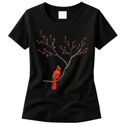 Red Cardinal Bird Lovers Birdwatching Birding Vintage Womens T-Shirt