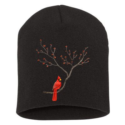 Red Cardinal Bird Lovers Birdwatching Birding Vintage Short Acrylic Beanie