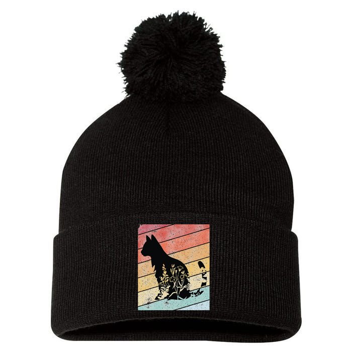 Retro Cat Black Cat Vintage Cat Pom Pom 12in Knit Beanie