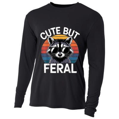 Racoon Cute But Feral Humor Funny Cooling Performance Long Sleeve Crew