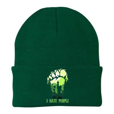 Retro Camping Bigfoot Sasquatch Middle Finger I Hate People Knit Cap Winter Beanie