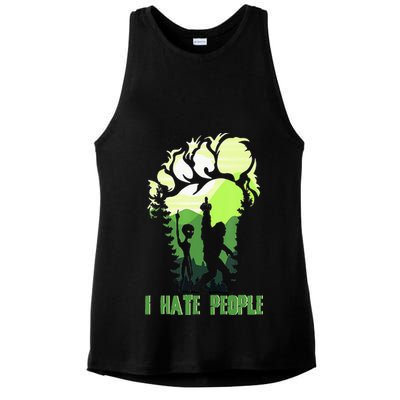 Retro Camping Bigfoot Sasquatch Middle Finger I Hate People Ladies PosiCharge Tri-Blend Wicking Tank