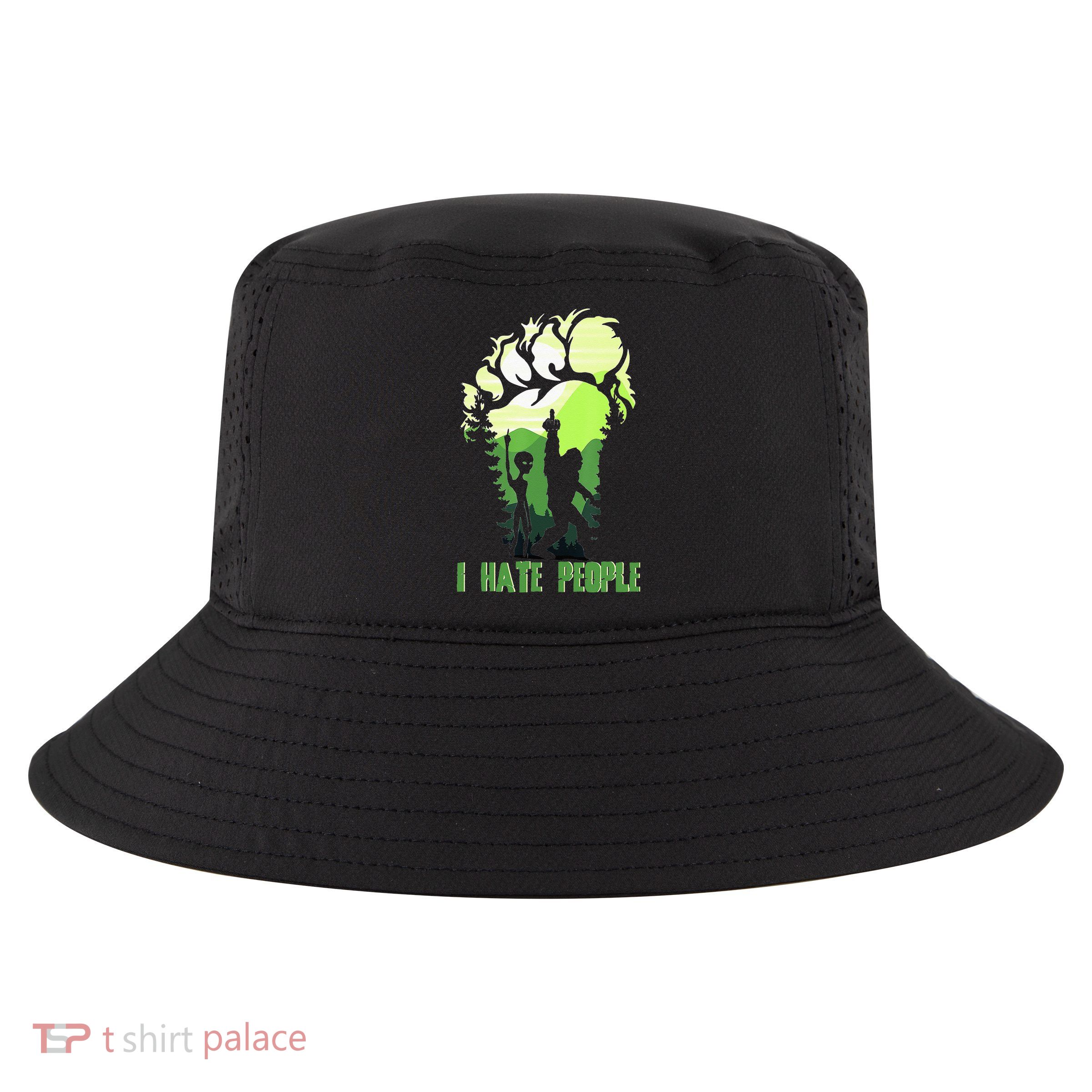 Retro Camping Bigfoot Sasquatch Middle Finger I Hate People Cool Comfort Performance Bucket Hat