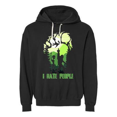 Retro Camping Bigfoot Sasquatch Middle Finger I Hate People Garment-Dyed Fleece Hoodie