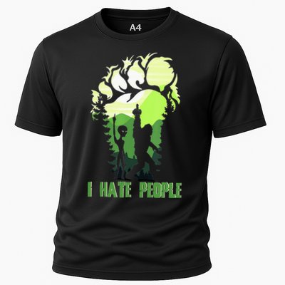 Retro Camping Bigfoot Sasquatch Middle Finger I Hate People Performance Shirt