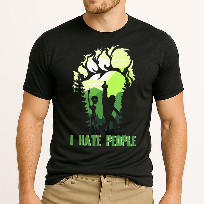 Retro Camping Bigfoot Sasquatch Middle Finger I Hate People Performance Shirt