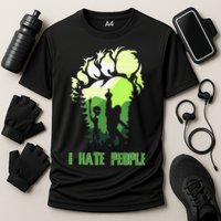 Retro Camping Bigfoot Sasquatch Middle Finger I Hate People Performance Shirt