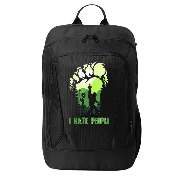 Retro Camping Bigfoot Sasquatch Middle Finger I Hate People City Backpack