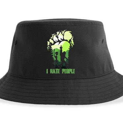 Retro Camping Bigfoot Sasquatch Middle Finger I Hate People Sustainable Bucket Hat