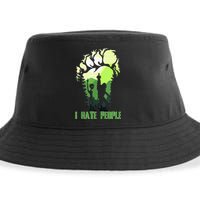 Retro Camping Bigfoot Sasquatch Middle Finger I Hate People Sustainable Bucket Hat