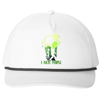 Retro Camping Bigfoot Sasquatch Middle Finger I Hate People Snapback Five-Panel Rope Hat