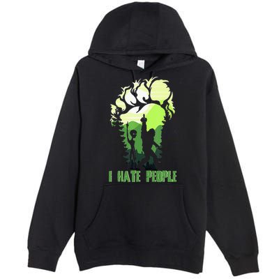 Retro Camping Bigfoot Sasquatch Middle Finger I Hate People Premium Pullover Hoodie