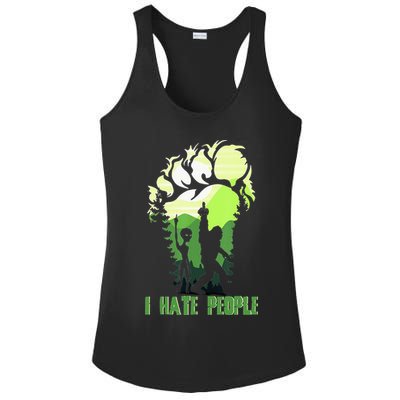Retro Camping Bigfoot Sasquatch Middle Finger I Hate People Ladies PosiCharge Competitor Racerback Tank