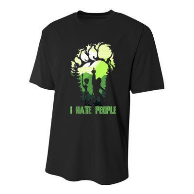 Retro Camping Bigfoot Sasquatch Middle Finger I Hate People Youth Performance Sprint T-Shirt
