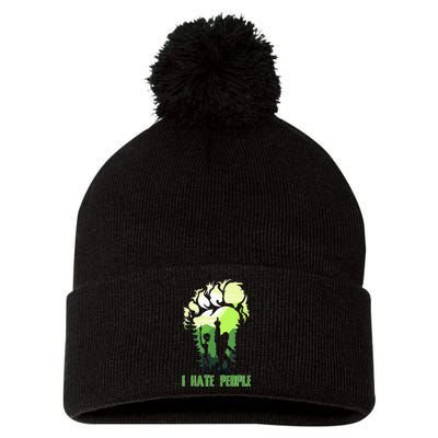 Retro Camping Bigfoot Sasquatch Middle Finger I Hate People Pom Pom 12in Knit Beanie