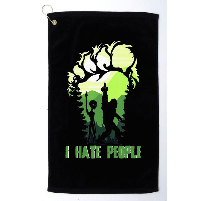 Retro Camping Bigfoot Sasquatch Middle Finger I Hate People Golf Towel