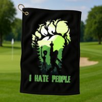 Retro Camping Bigfoot Sasquatch Middle Finger I Hate People Golf Towel