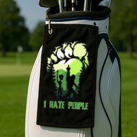Retro Camping Bigfoot Sasquatch Middle Finger I Hate People Golf Towel