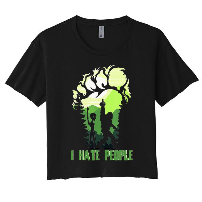 Retro Camping Bigfoot Sasquatch Middle Finger I Hate People Crop Top