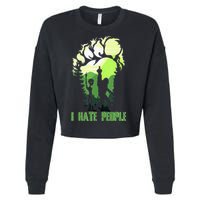 Retro Camping Bigfoot Sasquatch Middle Finger I Hate People Cropped Pullover Crew