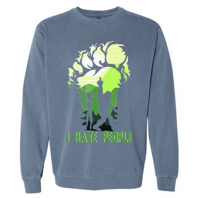 Retro Camping Bigfoot Sasquatch Middle Finger I Hate People Garment-Dyed Sweatshirt