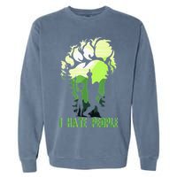 Retro Camping Bigfoot Sasquatch Middle Finger I Hate People Garment-Dyed Sweatshirt